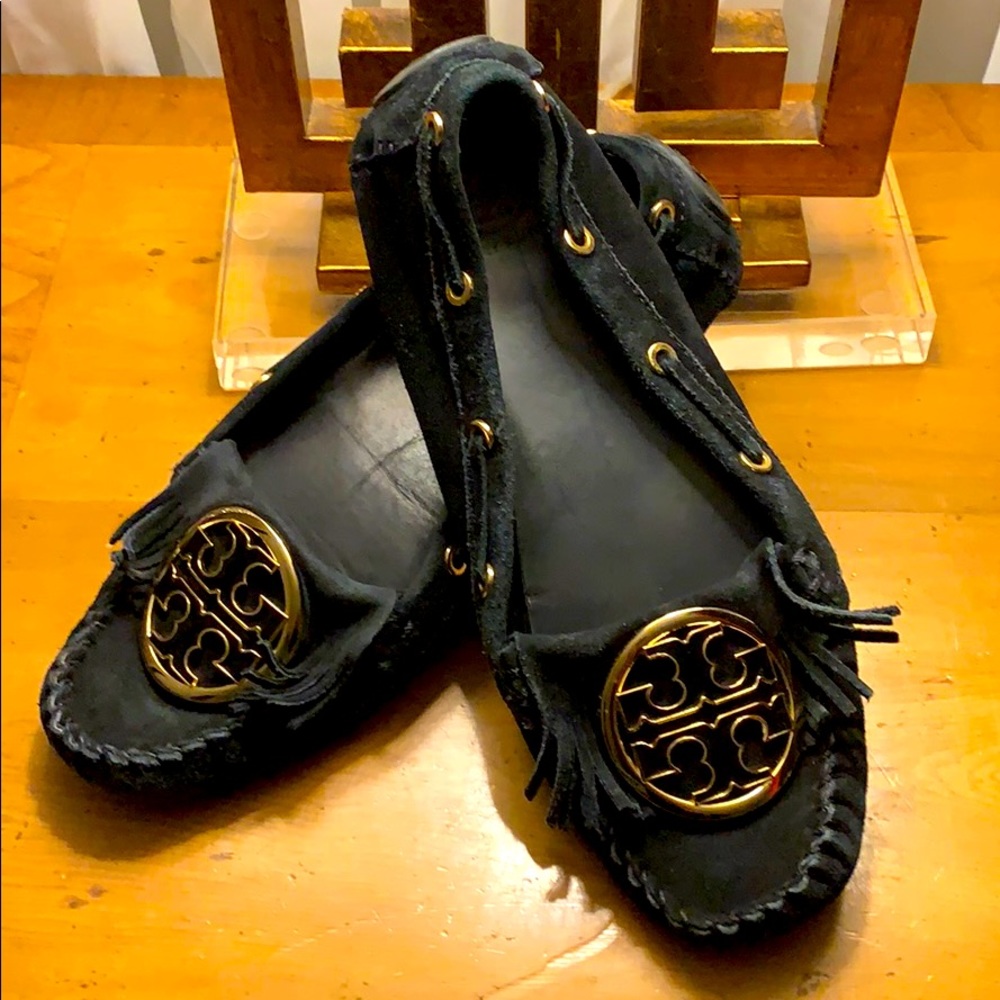 TORI BURCH Alexandra Black Suede Leather Moccasins